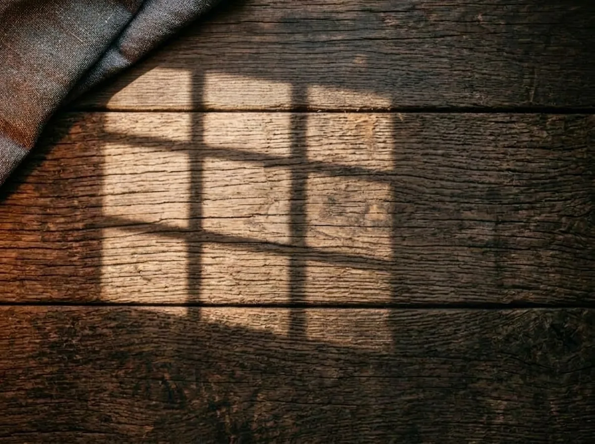 Ambiente del catálogo sin comida: madera envejecida, ventana.