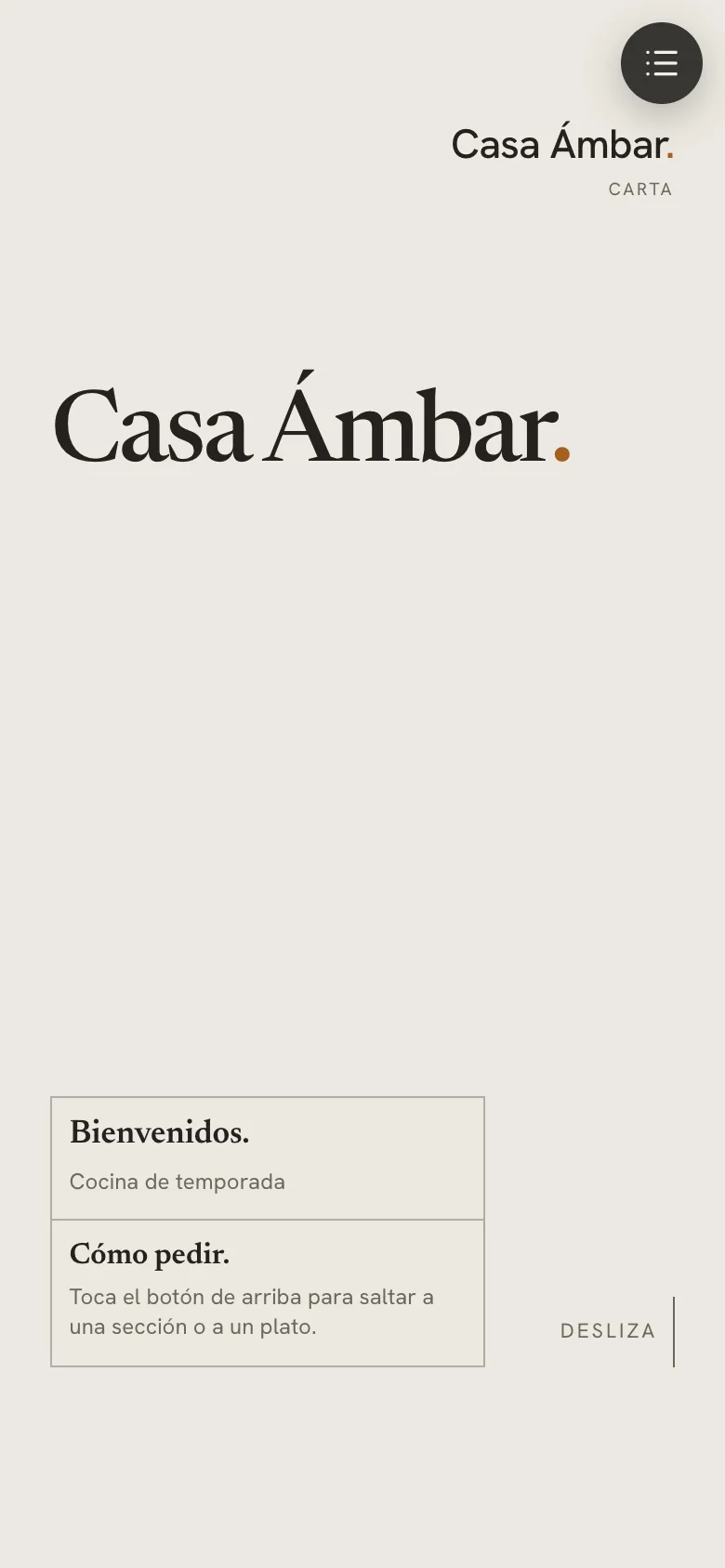 Carta digital en el diseño Lámina con los platos de ejemplo.
